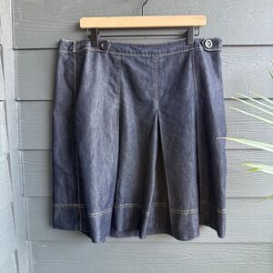 Apostrophe Denim A-Line Skirt Dark‎ Wash Pleated Button Detail Women's 16